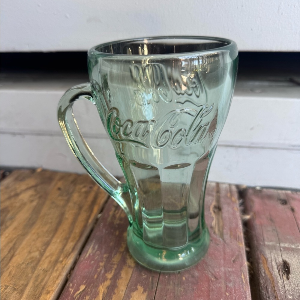 Coca Cola Light Green Embossed Glass Classic Vintage Style Mug